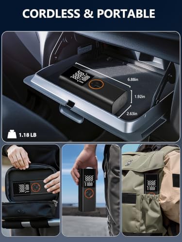 Tire Inflator Portable Air Compressor,12V DC, Rechargeable Battery