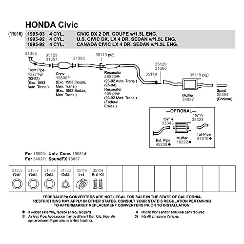 Walker 35594 Exhaust Pipe Spout 1.625" Inlet (OD) 1.25" Outlet (ID) for Honda Accord