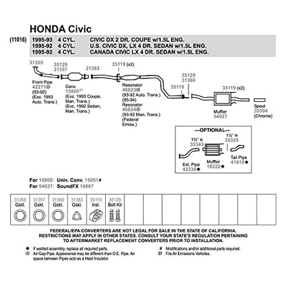 Walker 35594 Exhaust Pipe Spout 1.625" Inlet (OD) 1.25" Outlet (ID) for Honda Accord