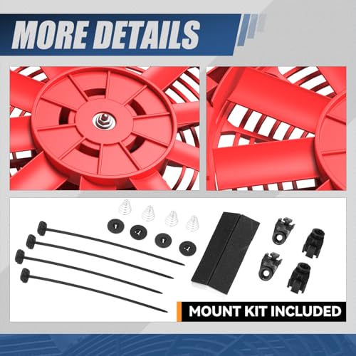 Auto Dynasty 12" Universal 12V Electric Radiator Cooling Fan Kit, Red - color: Red, size: 12 Inch Diameter