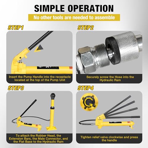 YELLOW JACKET 10 ton Porta Power Kit Hydraulic Ram Jack Pusher Puller Auto Body Frame Repair Tool with Blow Mold Carrying Storage Case for Car Repair,Truck,Farm - size: 10 Ton