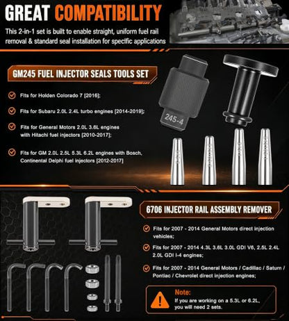 6706 Fuel Injector Rail Assembly Remover & GM245 Fuel Injector Seals Tools Perfectly Fits for GM Engines