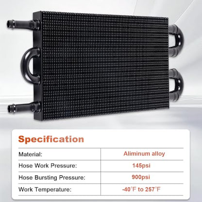 BARTOO Universal 5/16" Transmission Oil Cooler Kit, Aluminium alloy 4 Pass Tube and Fin Oil Cooler Kit(Black) - color: Black, size: 4 Pass