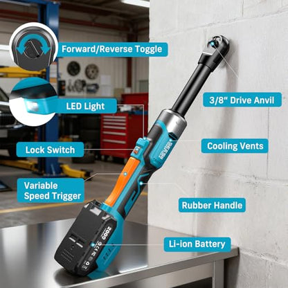 Seesii 3/8" Extended Cordless Electric Ratchet Wrench 3-Speed for Auto DIY - size: Extended 6 Inch