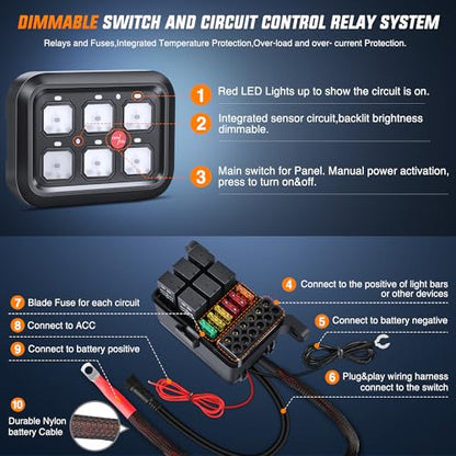 Nilight 6 Gang Switch Panel Relay System Automatic Dimmable - color: Red, size: 6 Gang Switch