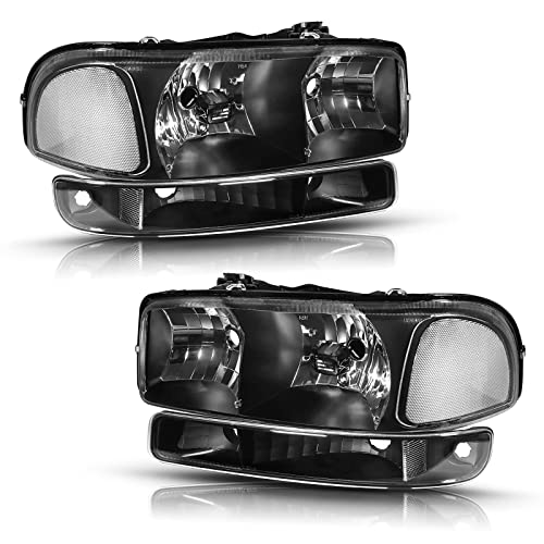 for 1999-2007 GMC Sierra 1500 2500 3500 & 99-06 GMC Yukon Halogen Headlight - color: Black Clear