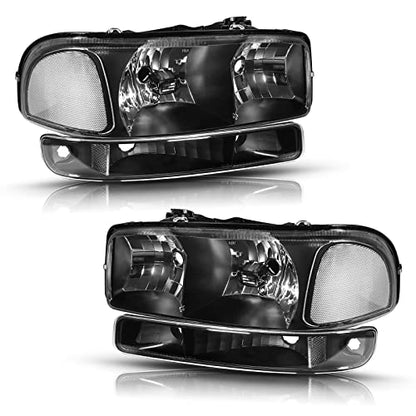 for 1999-2007 GMC Sierra 1500 2500 3500 & 99-06 GMC Yukon Halogen Headlight - color: Black Clear