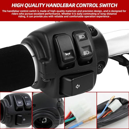 DREAMIZER Motorcycle 1" Handlebar Switches Control and Wiring Harness Compatible with Harley Softail Dyna Sportster V-Rod 1996-2012, Black (1 Pair) - color: Black