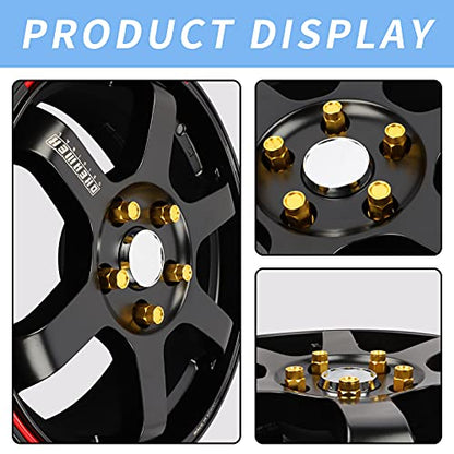 20PCS Closed End Lug Nuts M12X1.5 Wheel Rims Lug Nuts +Socket (Gold) - color: Gold