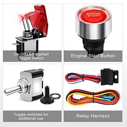 Nilight Ignition Switch Panel with Engine Push Button 12V 5 in 1 - color: Red 5 in 1 Panel