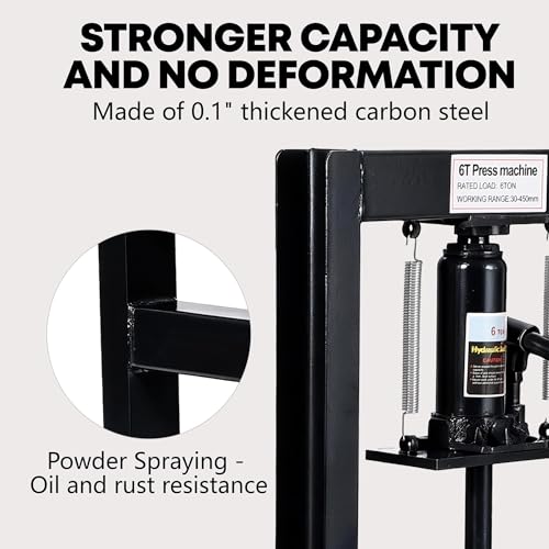 GAOMON 6 Ton Hydraulic H-Frame Shop Press – Heavy Duty Manual Hydraulic Press with Adjustable Bed, Stamping Plates, Worktable – Auto Repair, Metalworking, Garage, Engine Bearing Removal – 6T, Black