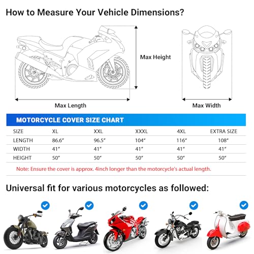 Favoto Motorcycle Cover Waterproof Outdoor All Weather Protection - size: 104"