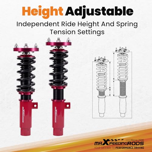 maXpeedingrods Coilovers for BMW 3 Series E90 RWD 2004-2011, for BMW E91 RWD 2004-2012, for BMW E92 RWD 2005-2013, for BMW E93 RWD 2006-2013, Height Adjustable Coilover Suspension Lowering Kit Red