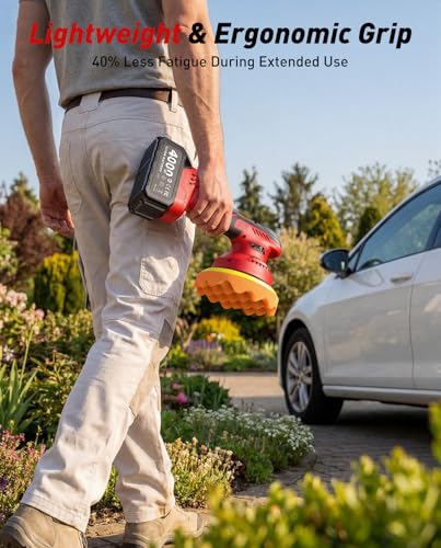 6 Inch Cordless Car Buffer w/ 2×4.0mAh Batteries, Digital Display - color: Dark Red