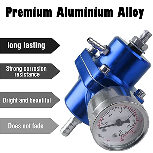 BARTOO Adjustable Fuel Pressure Regulator Kit with 0-140 PSI Gauge, Blue - color: Blue