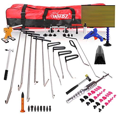 WHDZ Paintless dent Repair Rod 76PCS Paintless Dent Repair Tool Kit Slide Hammer Dent Lifter Bridge Puller Set Light Board Glue Puller Tabs for Car Dent Removal - color: Dent remover kit (AC1)