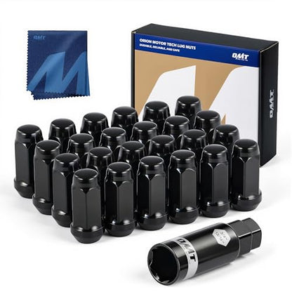 OMT M14x1.5 Lug Nuts with Cone Seat, 24pcs Lug Nuts Set with 1 Socket Key - color: Black, size: M14x1.5, style: 24Pcs Hex Tuner