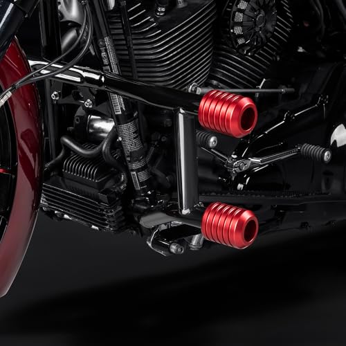Advanblack Protek Two Step Highway Peg Crash Bar with CNC Slider Fit for 2014-2025 Harley Touring Road Glide Street Glide Electra Glide – Engine Guard Performance Upgrade (Red CNC) - color: Red CNC