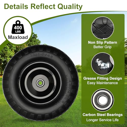 Upgraded 4.80/4.00-8 Flat Free Wheelbarrow Wheels with 5/8" & 3/4" Bearing - color: black+black