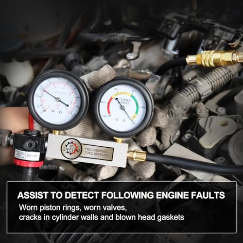 JIFETOR Cylinder Leak Down Tester Kit Professional Dual Pressure Gauges - color: Black Case