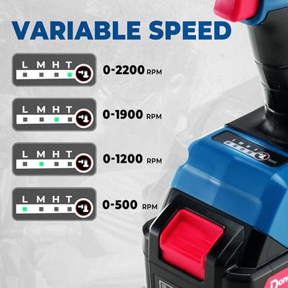 Dong Cheng 20V Brushless Impact Wrench, 670ft-lbs(910N.m) 1/2 Impact Gun - style: 1x4.0Ah Battery