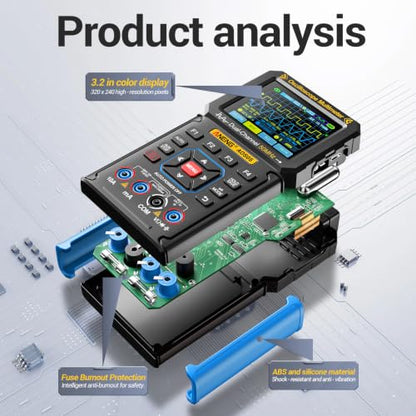 3-in-1 Handheld Oscilloscope Multimeter,50MHz Dual Channel,Signal Generator - color: Blue