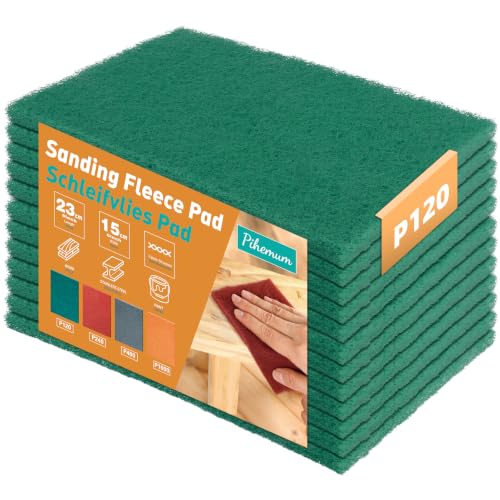 12 Pack 6" x 9" General Purpose Scuff Pads, Green 120 Grit – Non-Woven Hand Automotive Sanding Pads for Scuffing, Scouring & Paint Surface Prep – Thick Design for Auto Body, Woodworking & Metal - color: Green P120*12pcs