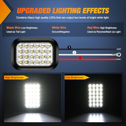 Nilight 5" X 3" Rectangular Trailer Tail Light 4 PCS White Red 24LED - color: 6Pcs Red/White 24Led Lights 5x3Inch