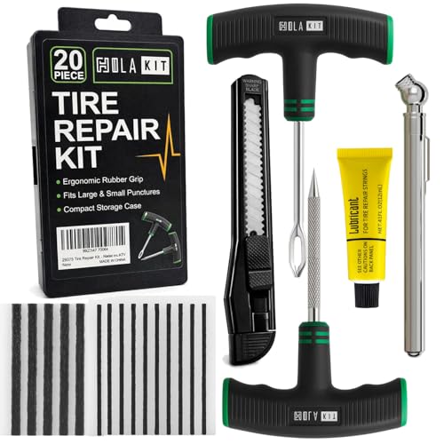 20PCS Tubeless Tire Plug Kit with 15 Plugs, Lubricant, Knife and Gauge