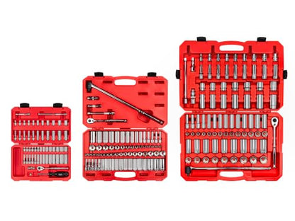 TEKTON 1/4, 3/8, 1/2 Inch Drive 6-Point Socket and Ratchet Set | SKT95304 - style: Case Storage
