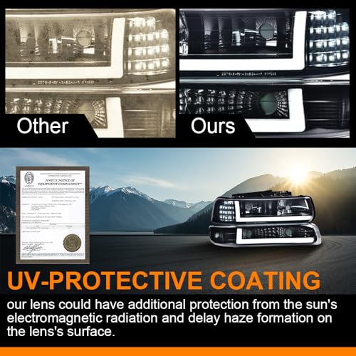 G-PLUS LED DRL Headlights Fit Chevy Silverado 1999 2000 2001 2002 - size: [LED Smoky] 1999-2002 Silverado