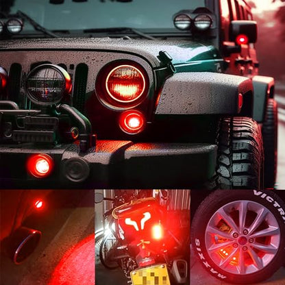 4Pcs 23mm COB DC 12V Eagle Eye LED Car Fog DRL Daytime Running Light Car ATV Camper Trunk Motorcycle Marker Lights Lamp Tail Reverse Fog Light Signal Lamp (Red) - color: Red