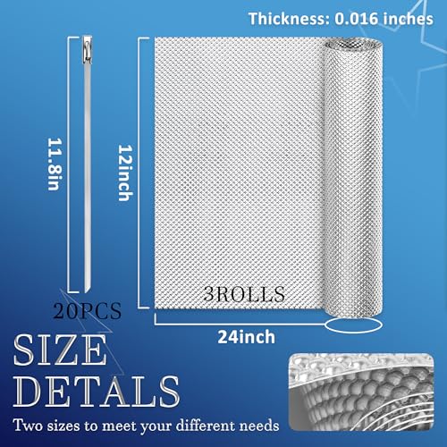 3 Pack Exhaust Heat Shield Automotive, Embossed Aluminum Heat Shield Kit with 20PCS Cable Metal Ties for Car Muffler Exhaust Wrap Heat Pipe High Temp Thermal Barrier (3Pcs 12” * 24”) - color: 3Pcs 12” * 24”