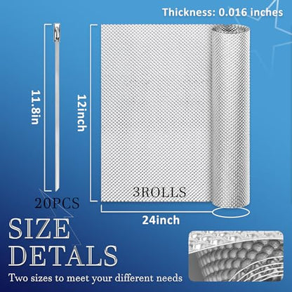 3 Pack Exhaust Heat Shield Automotive, Embossed Aluminum Heat Shield Kit with 20PCS Cable Metal Ties for Car Muffler Exhaust Wrap Heat Pipe High Temp Thermal Barrier (3Pcs 12” * 24”) - color: 3Pcs 12” * 24”