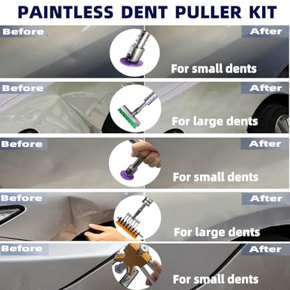 Auto Body Dent Puller Kit for Dent Removal with Red Dent Lifter,T-Bar,Slide Hammer,Bridge Puller and More for Paintless Dent Removal Kit (104pcs-with dent Light)