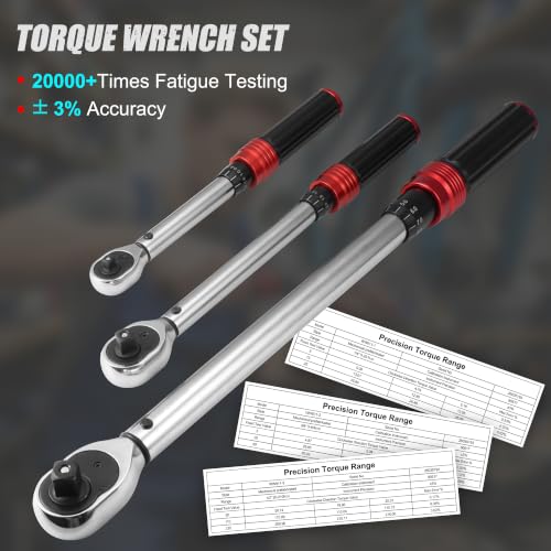 10PCS Click Torque Wrench Set 1/4 3/8 1/2 Drive 72-Tooth ±3% Accuracy Kit