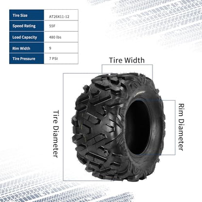 Garvee 2 Pack 26x11-12 ATV UTV Tires 6-Ply All-Terrain Tubeless Tires for Daily Work, Hunting & Recreational Riding on ATV, UTV, Quad and 4 Wheeler - size: 26X11-12, style: Pattern A