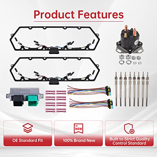 Valve Cover Gaskets + Harness Glow Plugs + BK Relay with Inner Injector + Controller Compatible with 7.3L Ford Diesel Powerstroke 98-03 - color: For 98-03 7.3L Ford, size: Harnesses+Gaskets+Glow Plug+Relay+Controller