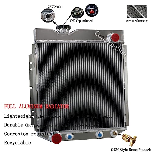 4 Row Aluminum Radiator for 1960-1966 Ford Mustang Falcon Ranchero MercuryComet L6 V8 Radiators with Electric Fan Shroud Thermostat Kit