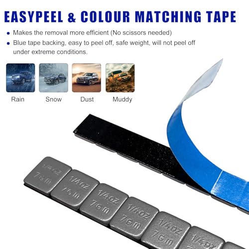 Wevdn 48 PCS 1/4 Oz Adhesive Backed Wheel Weights, 0.25 Ounce Stick on Wheel Weights with Easy Peel Tape, Low Profile Tire Balancing Weights for Cars ATVs SUVs Trucks Motorcycles - color: 48 PCS
