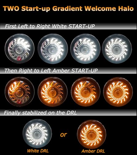 5.75" Motorcycle Headlight Animated Start-up Gradient Welcome Light - color: Amber/White