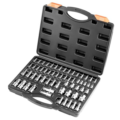 VEVOR Torx Bit Socket and External Torx Socket Set, 60-Piece T6-T70, TT6-TT70, TP8-TP60, E4-E24, S2 Alloy Steel and Cr-V Steel, 1/4 in, 3/8 in, and 1/2 in Drives, with Enhanced Storage Case, Hand Use - size: 60 PCS