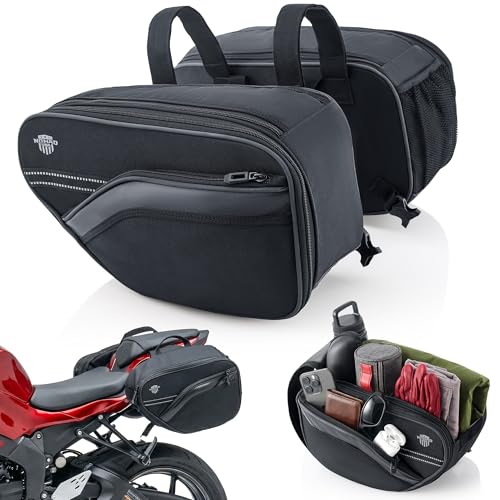 Nomad Motorcycle Saddlebags 24–30L Expandable (15L*2) – Waterproof, Detachable Side Bags for Ninja 400/500, Grom, CBR500R, CB500X, KTM Duke, & All Sport, Dirt & Dual Sport mini motorcycle Bikes