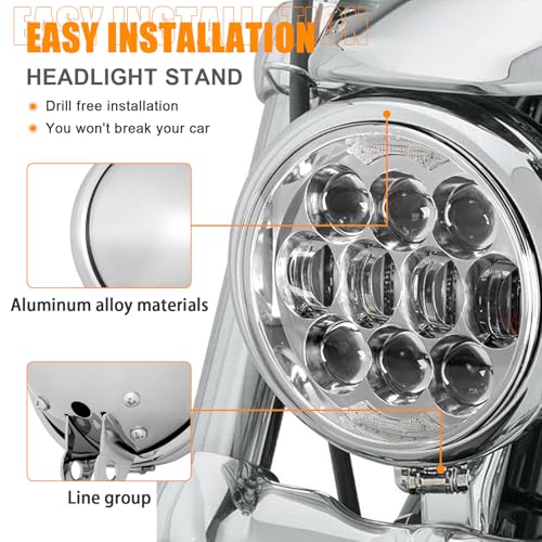 SKTYANTS 5 3/4" 5.75 Inch Led Headlight Housing bucket Trim Ring for Motorcycle (Chrome) - color: Chrome