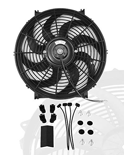 12" inch Slim Fan Pull Electric Radiator Cooling Fans 12V Mount Kit Unversal Black - color: Black, size: 12 Inch