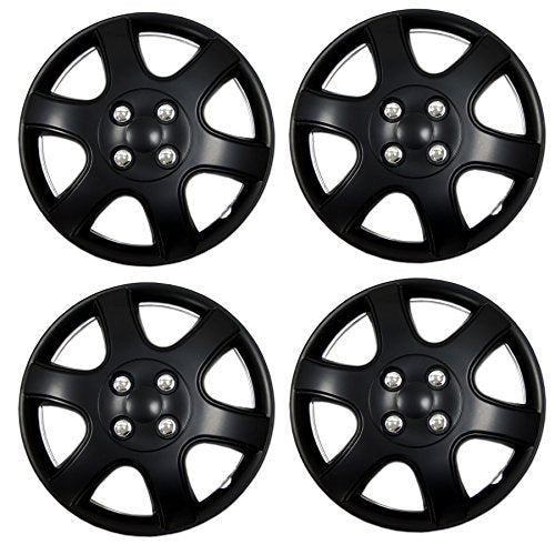 WC3-14-5888-B - Pack of 4 Hubcaps - 14-Inches | Black | Style 888 Style Snap-On (Pop-On) Type Matte Black Wheel Covers Hub-caps - size: 14-Inches | Black | Style 888