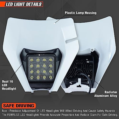Dirt Bike Led Headlight Motorcycle 2020-2022 Enduro Headlight Kit for EXC EXCF SX SXF XC XCF XCW XCFW (White-Dual 16) - color: White Mask-Dual 16