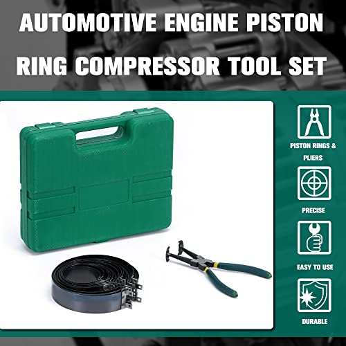 Hypertune Automotive Engine Piston Ring Compressor Tool Set For Car Truck Auto Engine Set with Pliers and 14 Bands (62-145mm/2.44-5.71in) Removal Tool Kit Repair Tools Kit