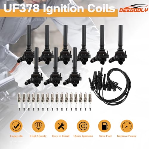 8PCS UF378 Ignition Coils Pack & 16PCS Iridium Spark Plugs & 8PCS Spark Plug Wires Set Compatible with Chrysler Dodge Jeep Magnum Gran Cherokee 300 5.7L V8 - size: UF378 Ignition Coil & Spark Plug & Wires