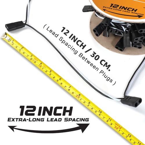 MADCATZ 20 Pack 2-Prong Double Female Bullet Plug 12” Spacing Harness Roll – 18 AWG with More Spacing 12-Inch Leads Between Plugs, Fits Truck Trailer Clearance Lights - color: 20 - 2Prong (12" spacing), size: 2Prong - XL